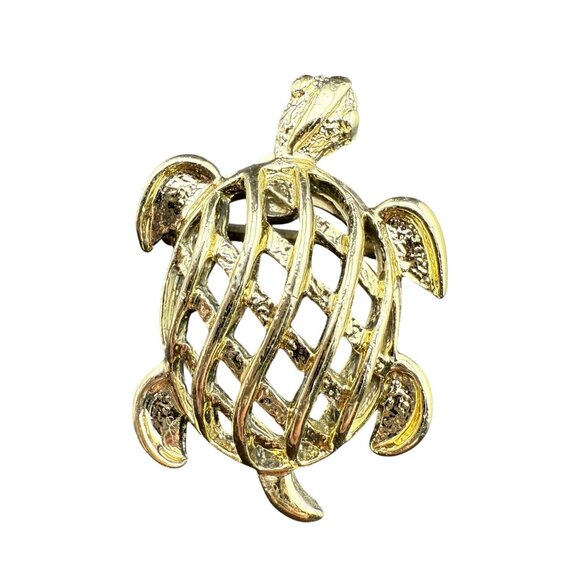 Gold-Tone Gerrys Turtle Brooch Pin With Openwork Shell Design Vintage Jewelry - Picture 1 of 5